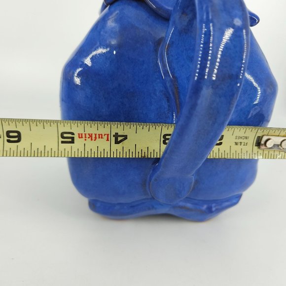 Hand Painted Pottery Teapot Tea Coffee Pot Carafe Lid Blue Stone Ware 9" - Picture 13 of 13